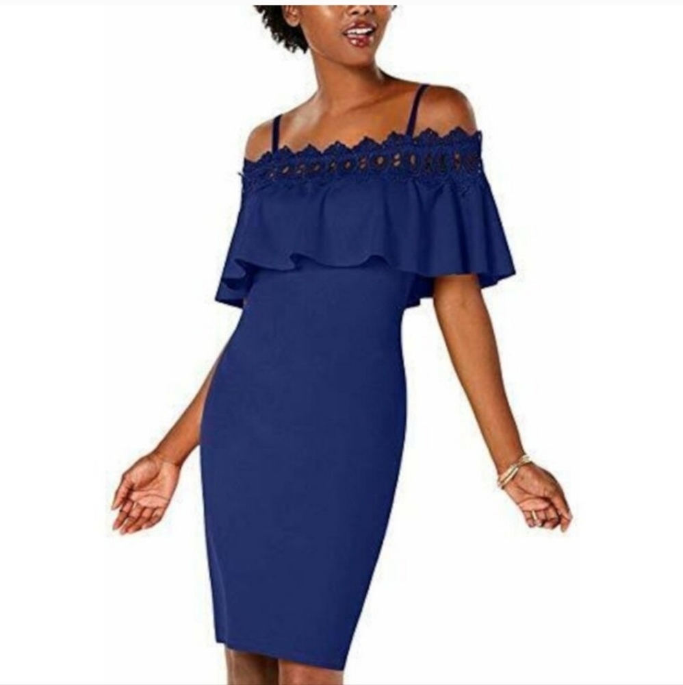 BCX blue lace shoulder dress size 1 NWT